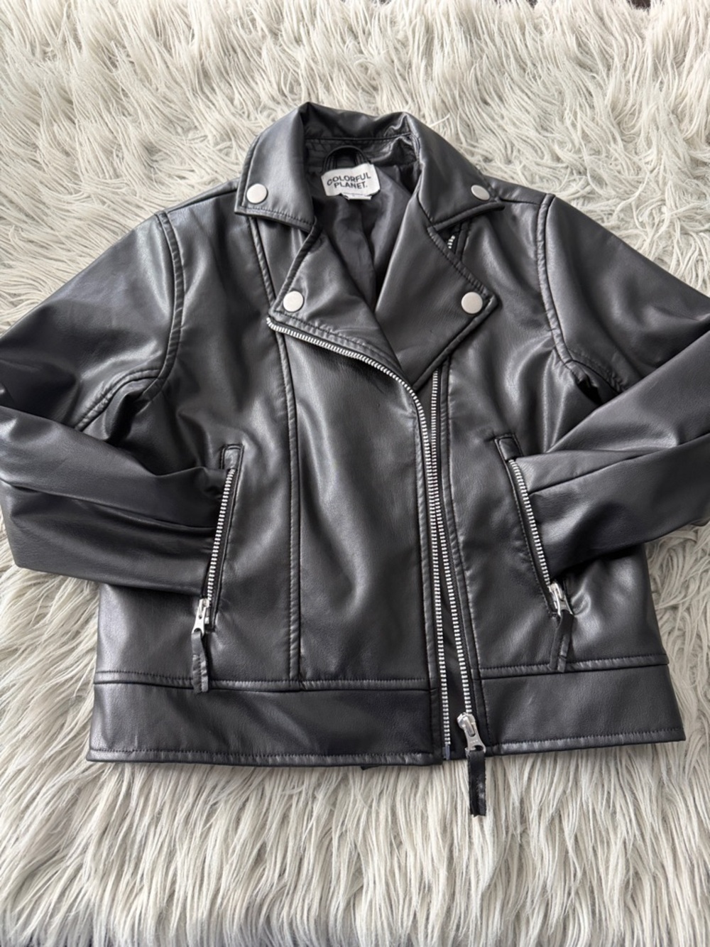 Colourful Planet Kids Black Faux Leather Moto Jacket - Sleek Biker Style
